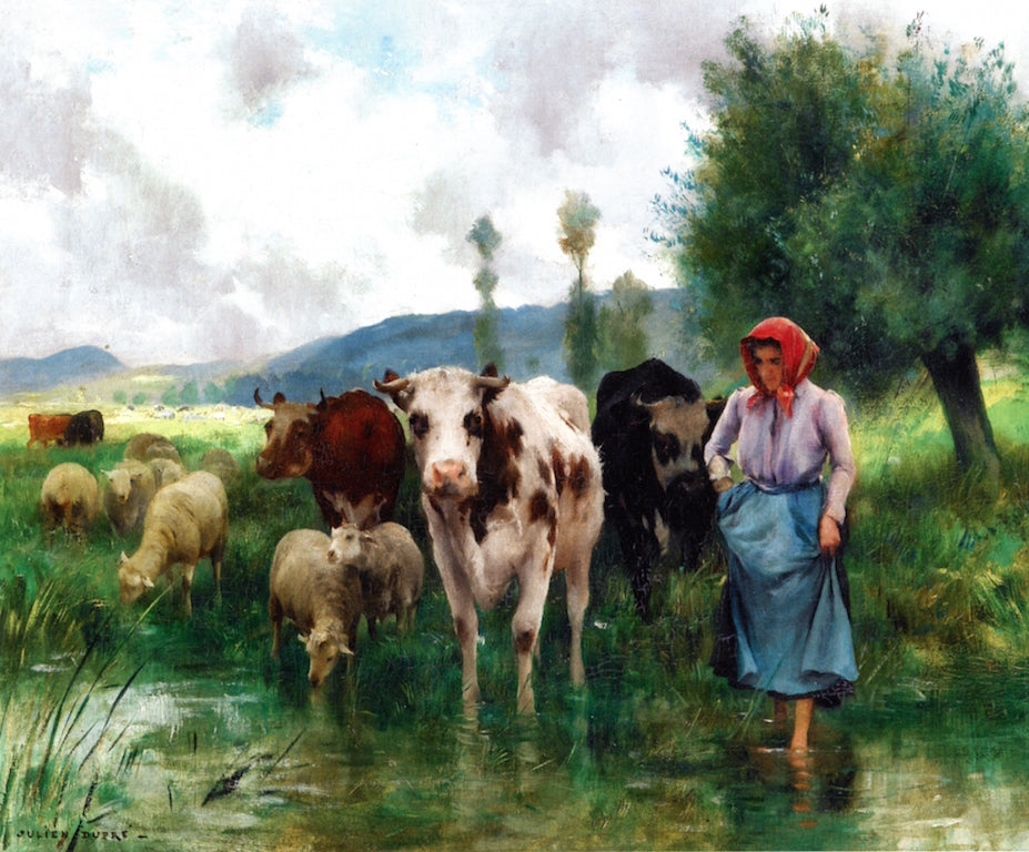 The Shepherdess, vintage artwork by Julien Dupre, 12x8" (A4) Poster
