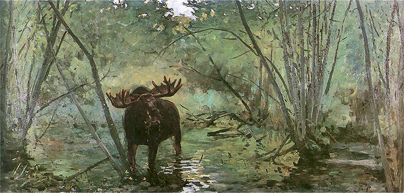 Elk, vintage artwork by Julian Falat, 12x8" (A4) Poster