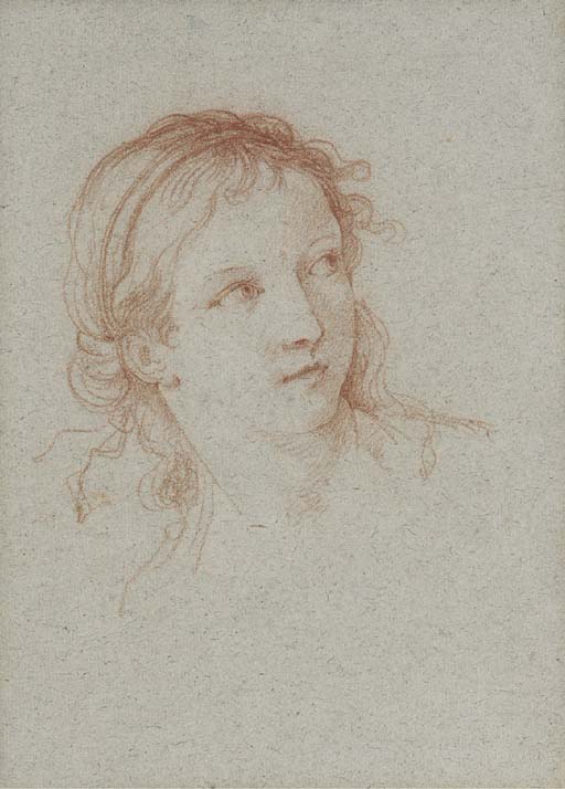 Head of a Girl, Looking Up to the Right, vintage artwork by Charles-Joseph Natoire, 12x8" (A4) Poster