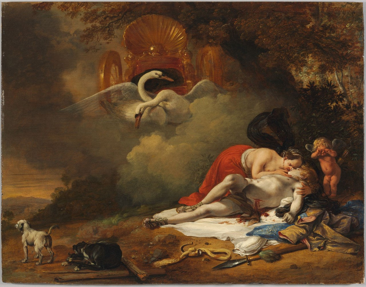 Venus Mourning the Death of Adonis, vintage artwork by Bartholomeus Breenbergh, 12x8" (A4) Poster