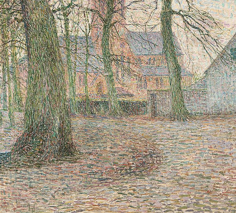 Church in Bachte-Maria-Leerne, vintage artwork by Jenny Montigny, 12x8" (A4) Poster