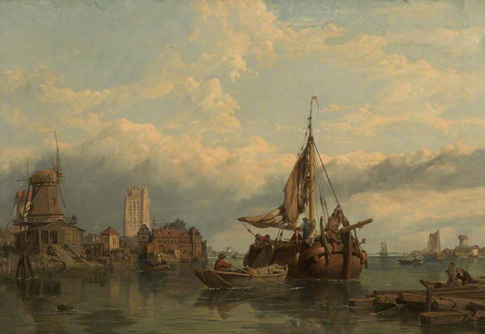 Shipping on the Scheldt, vintage artwork by George Clarkson Stanfield, 12x8" (A4) Poster
