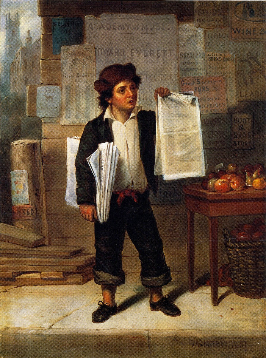 Newsboy Selling The New-York Herald, vintage artwork by James A. Cafferty, A3 (16x12") Poster Print