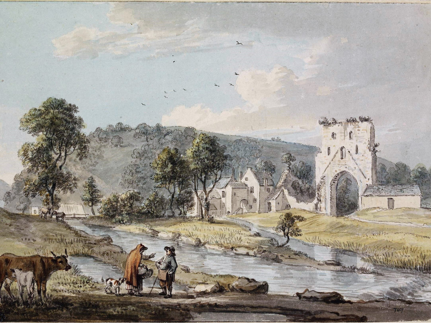 Hubberston Priory, vintage artwork by Paul Sandby , R.A., 12x8" (A4) Poster