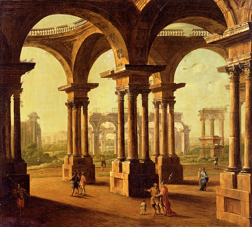 Cappricio Of Roman Ruins with Classical Figures, vintage artwork by Antonio Joli, 12x8" (A4) Poster