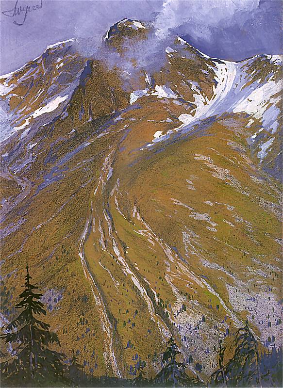 Blizzard at the foot of the Monk, vintage artwork by Leon Jan Wyczolkowski, 12x8" (A4) Poster