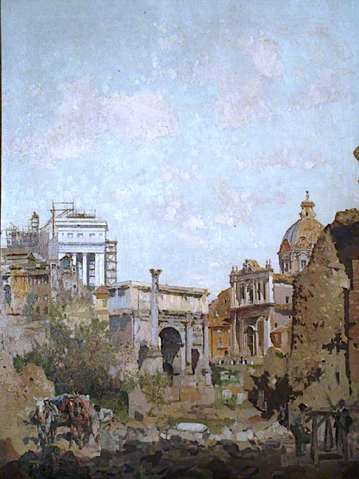 The Forum with the Arch of Constantine, Rome, vintage artwork by James Kerr-Lawson, 12x8" (A4) Poster