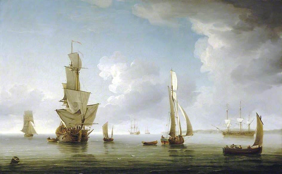 Shipping in Light Airs in the Thames Estuary, vintage artwork by Charles Brooking, 12x8" (A4) Poster