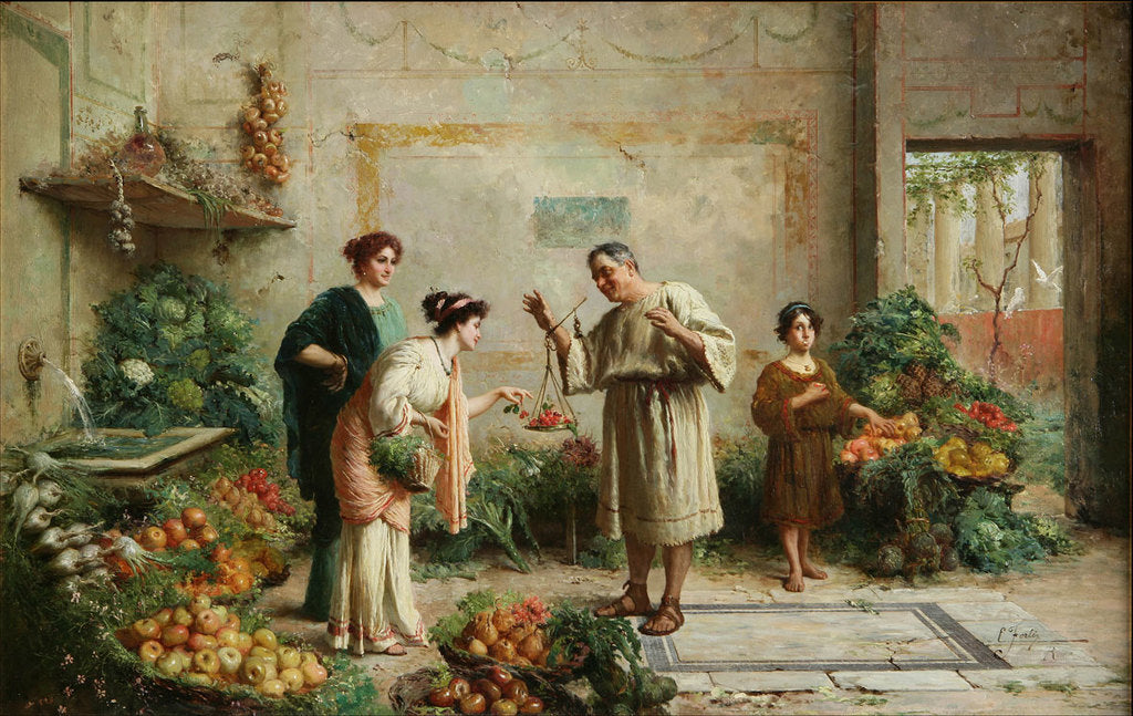 At the Fruit Sellers by Edouardo Ettore Forti,16x12(A3) Poster