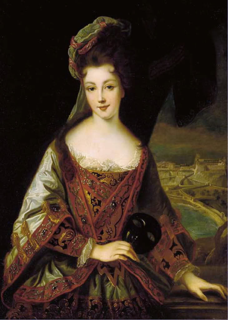 Louise Hippolyte Grimaldi with a view overlooking Monaco, vintage artwork by Jean-Baptiste Santerre, 12x8" (A4) Poster