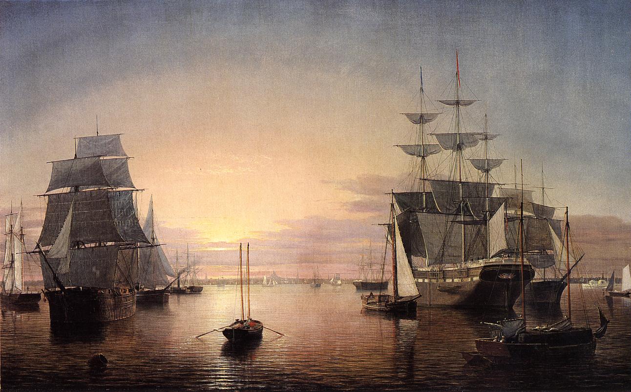 Boston Harbor at Sunset, vintage artwork by Fitz Henry Lane, A3 (16x12") Poster Print