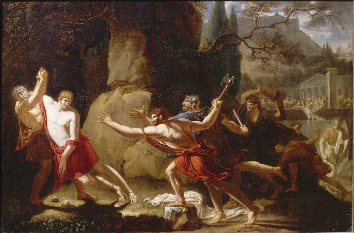 The Death of Caius Gracchus (sketch), vintage artwork by François Topino-Lebrun, 12x8" (A4) Poster