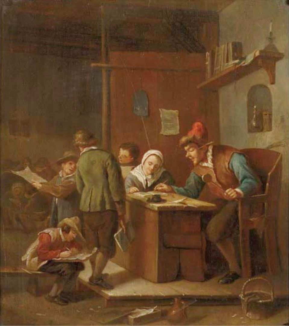 Classroom Interior, vintage artwork by After Jan Havicksz. Steen, 12x8" (A4) Poster