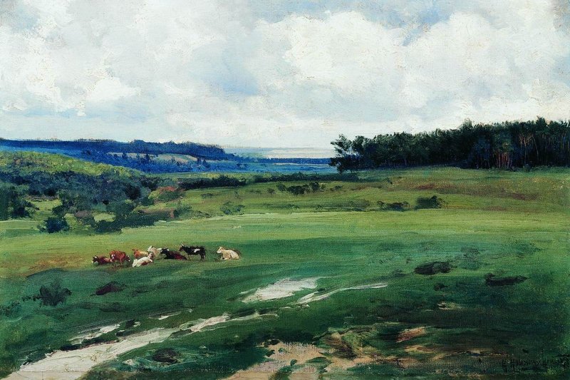 Landscape with a Herd by Konstantin Kryzhitsky,A3(16x12")Poster