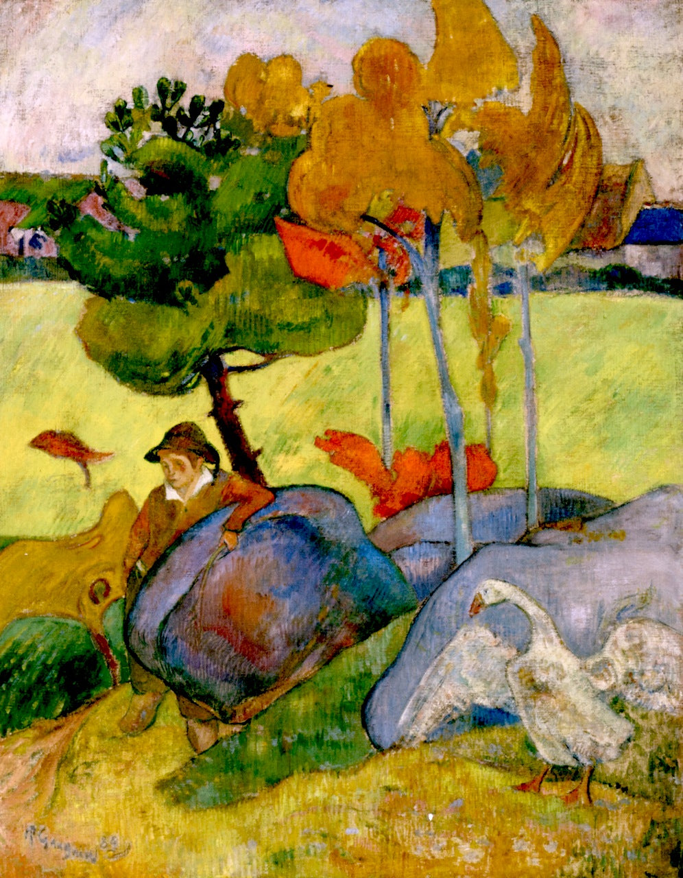 Breton Boy in a Landscape, vintage artwork by Paul Gauguin, 12x8" (A4) Poster