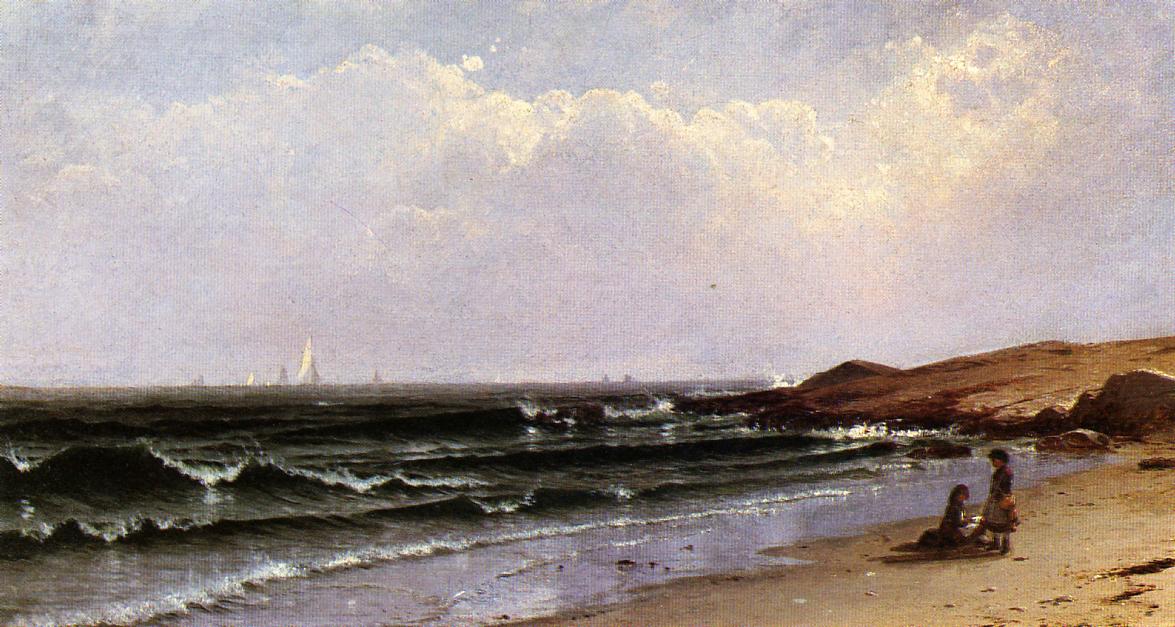 Children at the Seashore, vintage artwork by Alfred Thompson Bricher, 12x8" (A4) Poster