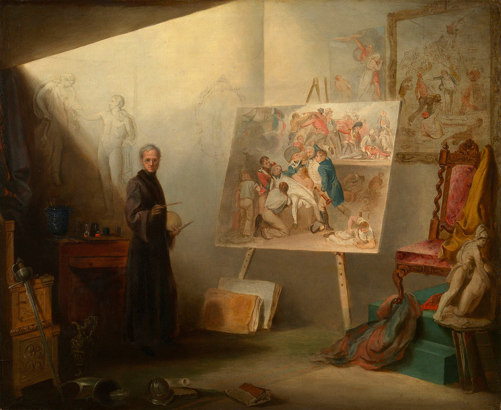Self-portrait in the Artist's Studio Painting the Death of Nelson, vintage artwork by Samuel Drummond, 12x8" (A4) Poster