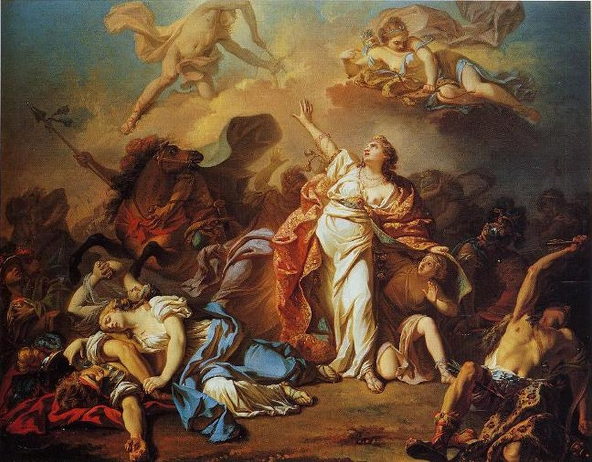 Diana and Apollo Piercing Niobe’s Children with their Arrows, vintage artwork by Jacques-Louis David, 12x8" (A4) Poster