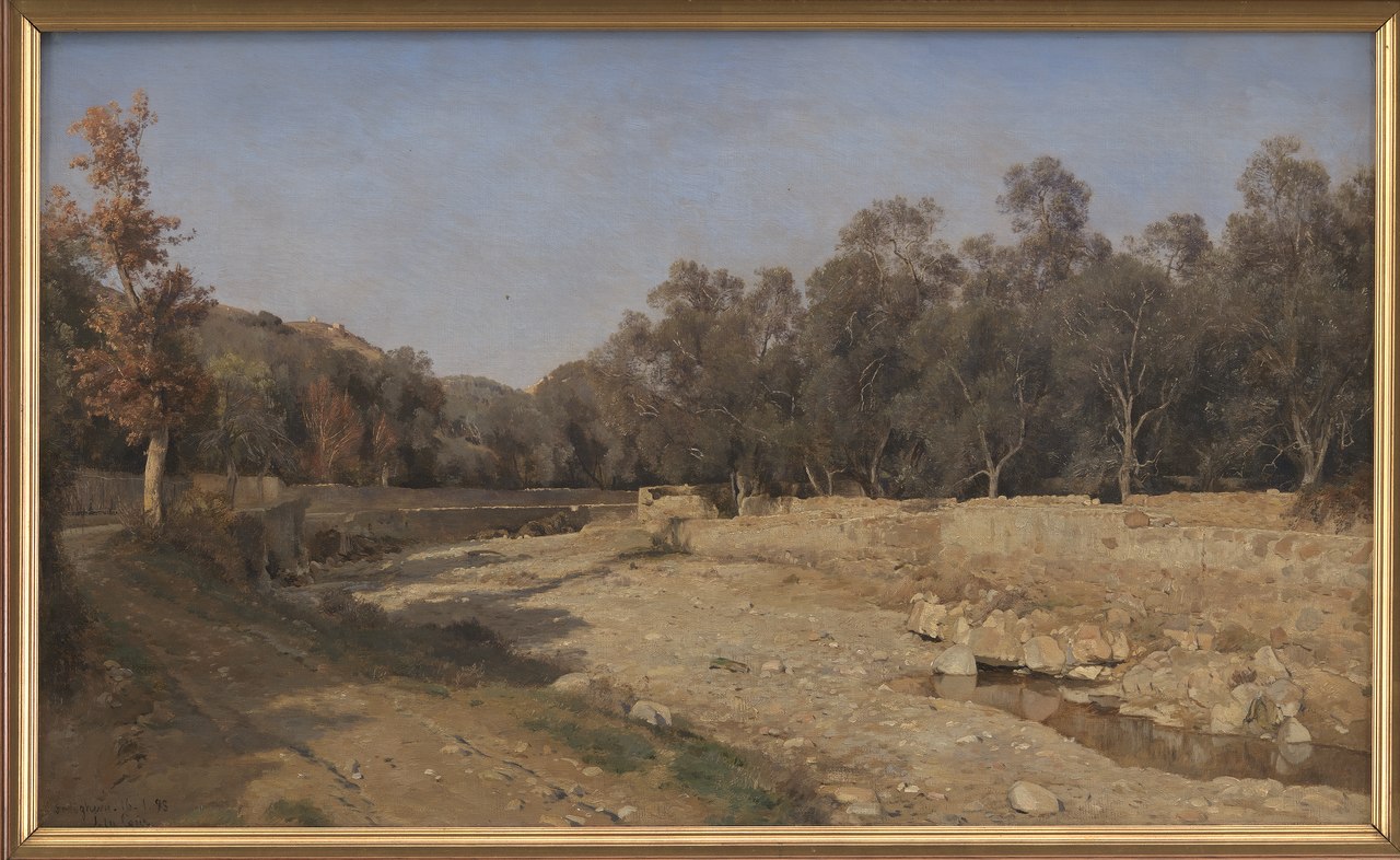 The riverbed in Bordighera, vintage artwork by Janus La Cour, 12x8" (A4) Poster