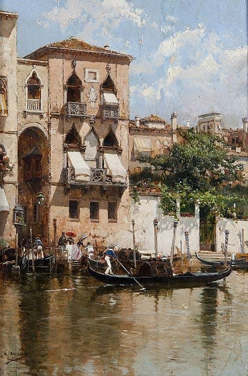 Canal in Venice, vintage artwork by Mariano Barbasan Lagueruela, 12x8" (A4) Poster
