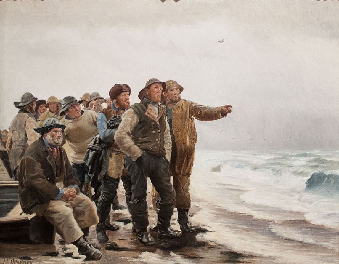 Will he round the point?, vintage artwork by Michael Peter Ancher, 12x8" (A4) Poster