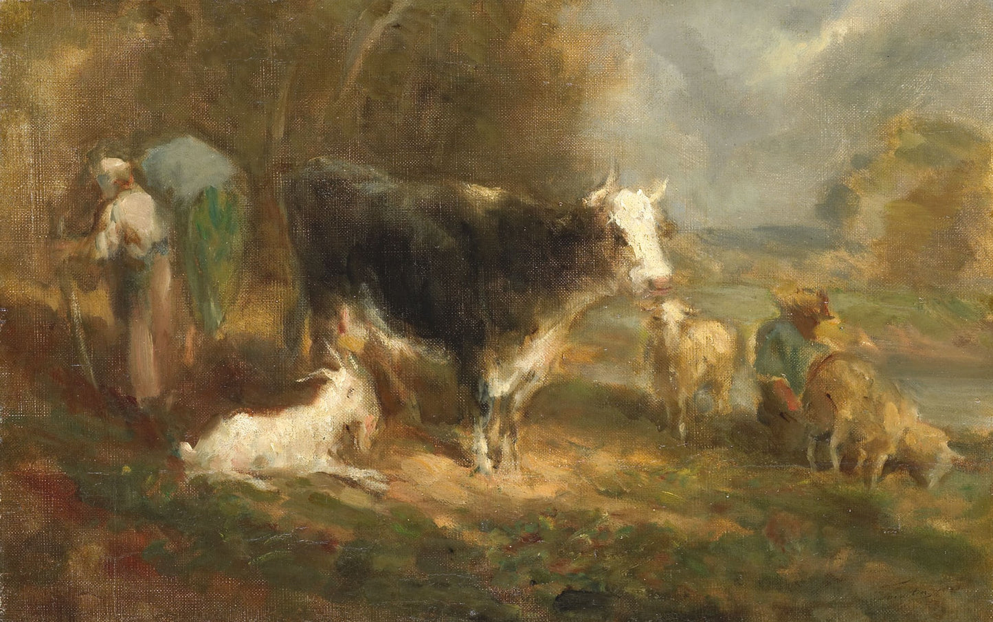 Cow and Goatherd, vintage artwork by Eugène Fromentin, A3 (16x12") Poster Print