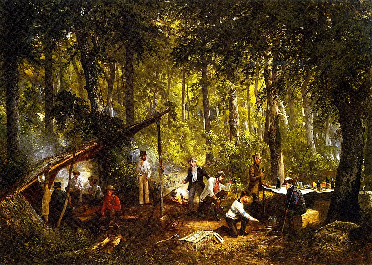 A Hunting Party in the Woods, vintage artwork by Frederick Rondel, 12x8" (A4) Poster