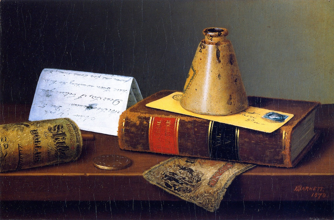 American Exchange, vintage artwork by William Michael Harnett, 12x8" (A4) Poster