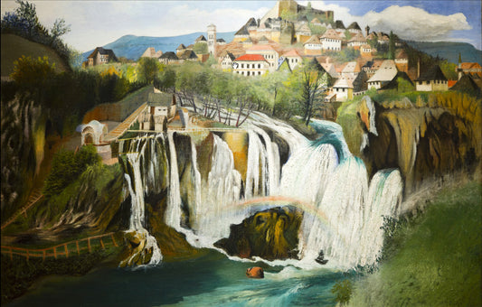 Waterfall at Jajce, vintage artwork by Tivadar Csontvary Kosztka, 12x8" (A4) Poster