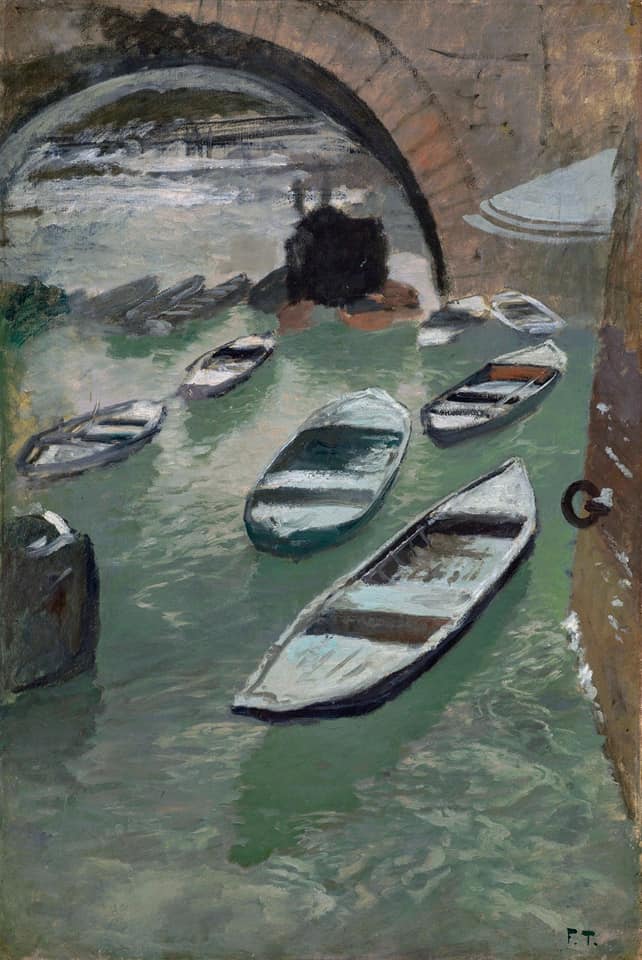 Boats at Akerselven, vintage artwork by Fritz Thaulow, 12x8" (A4) Poster