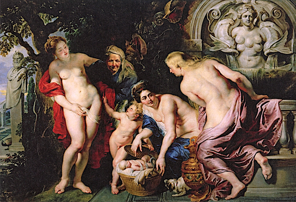 The Daughters of Cecrops Finding the Child Erichthonius, vintage artwork by Peter Paul Rubens, 12x8" (A4) Poster