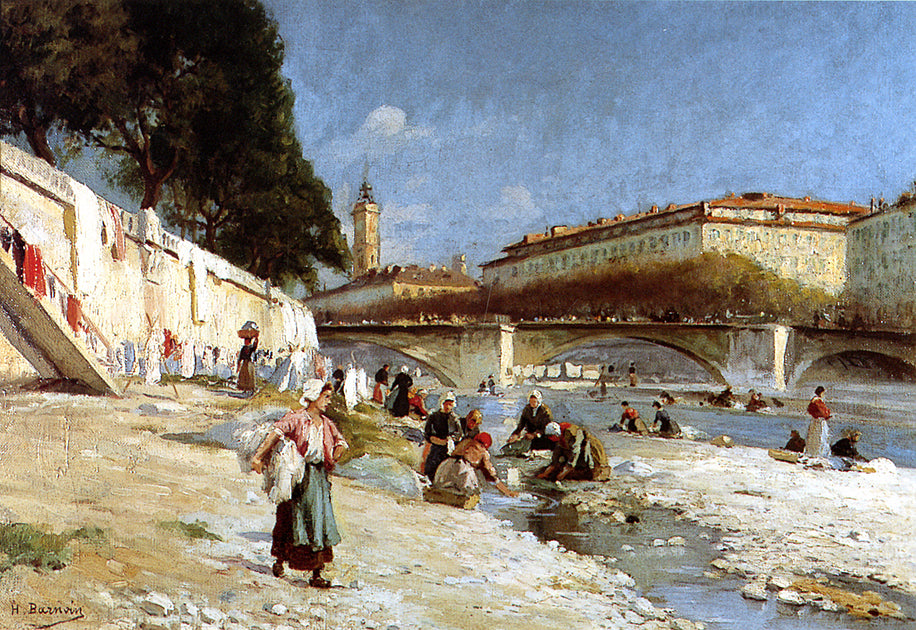 Les lavandières du Paillon, vintage artwork by Henri Alphonse Barnoin, 12x8" (A4) Poster