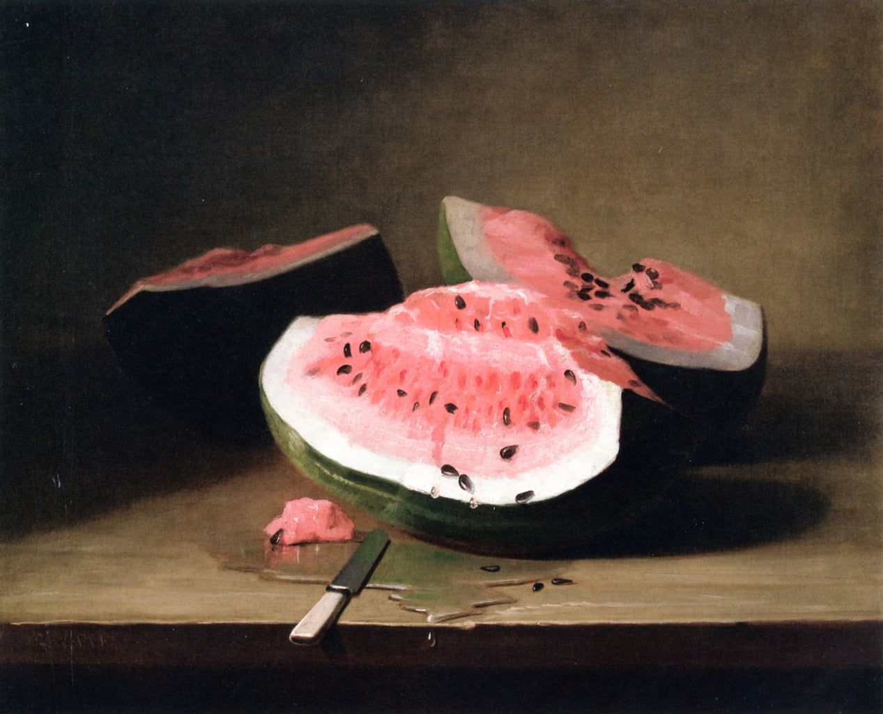 Watermelon on a Tabletop, vintage artwork by George W. Platt, 12x8" (A4) Poster