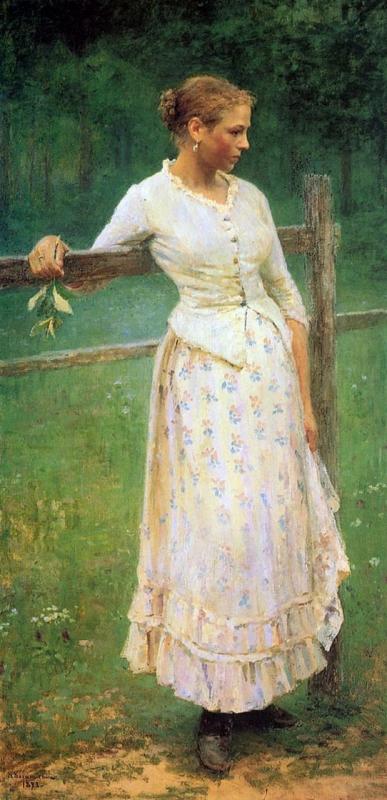 Girl by the Fence by Nikolai Alekseevich Kasatkin,A3(16x12")Poster