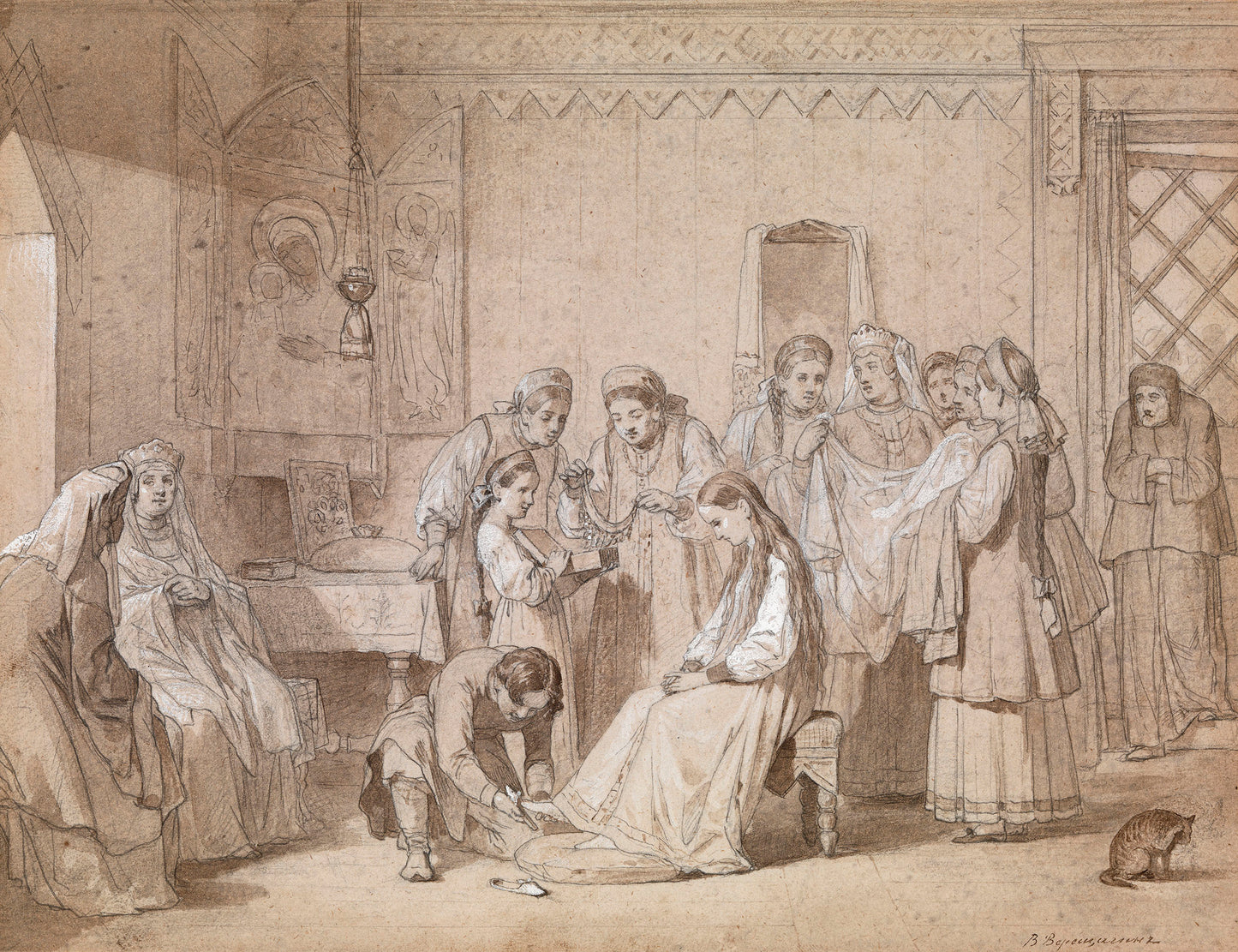Dressing of the Bride, vintage artwork by Vasily Petrovich Vereshchagin, 12x8" (A4) Poster