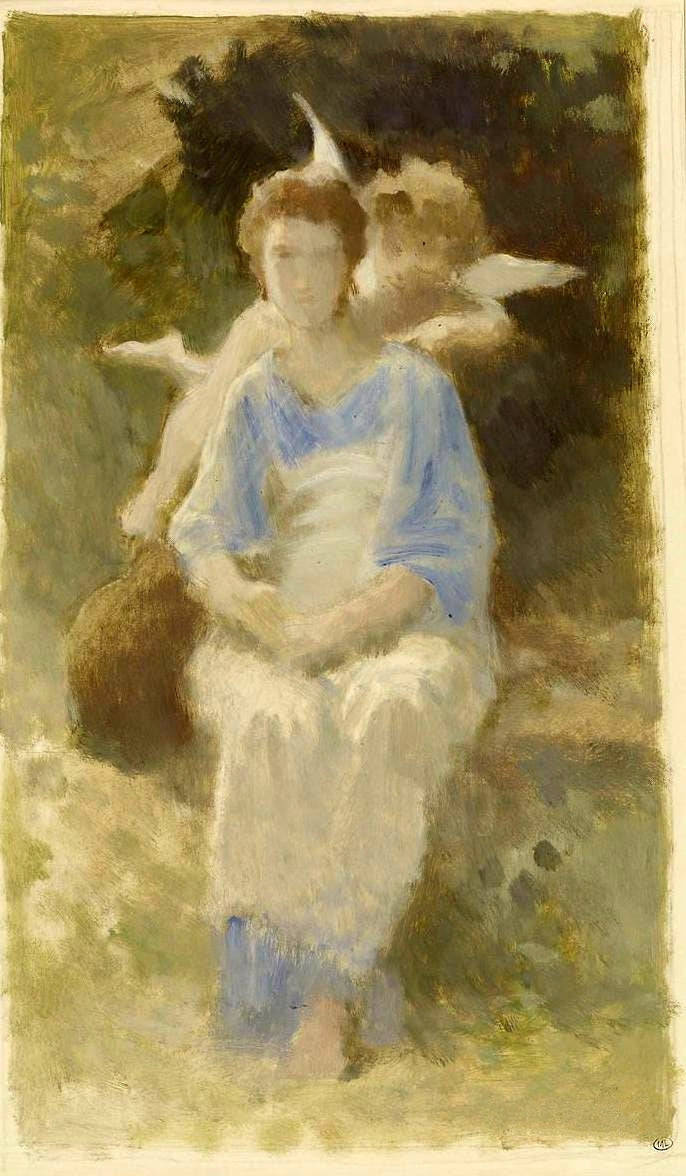 Cupid Whisperings (study), vintage artwork by William Bouguereau, 12x8" (A4) Poster