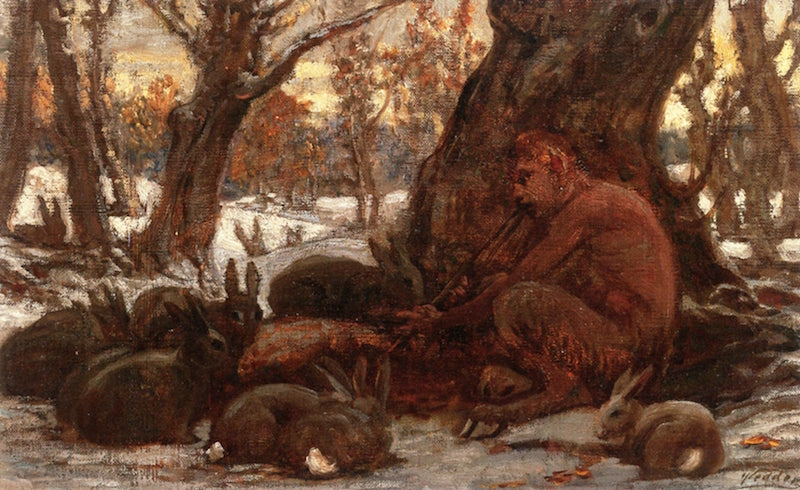 Young Marsyas Charming the Hares, vintage artwork by Elihu Vedder, 12x8" (A4) Poster