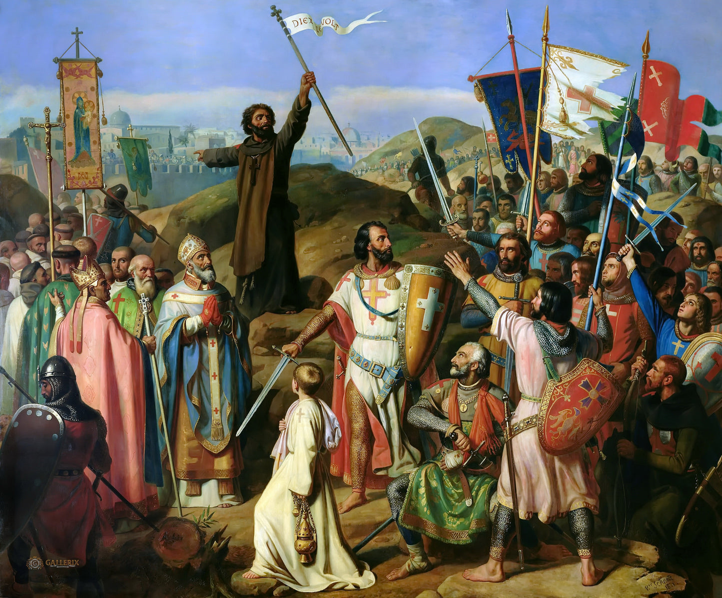 Procession Of Crusaders Around Jerusalem, vintage artwork by Jean-Victor Schnetz, 12x8" (A4) Poster
