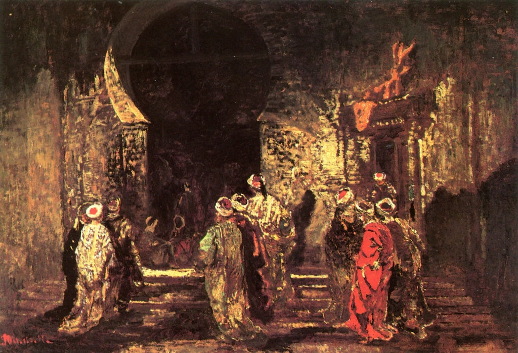 Entering the Mosque, vintage artwork by Adolphe-Joseph-Thomas Monticelli, 12x8" (A4) Poster