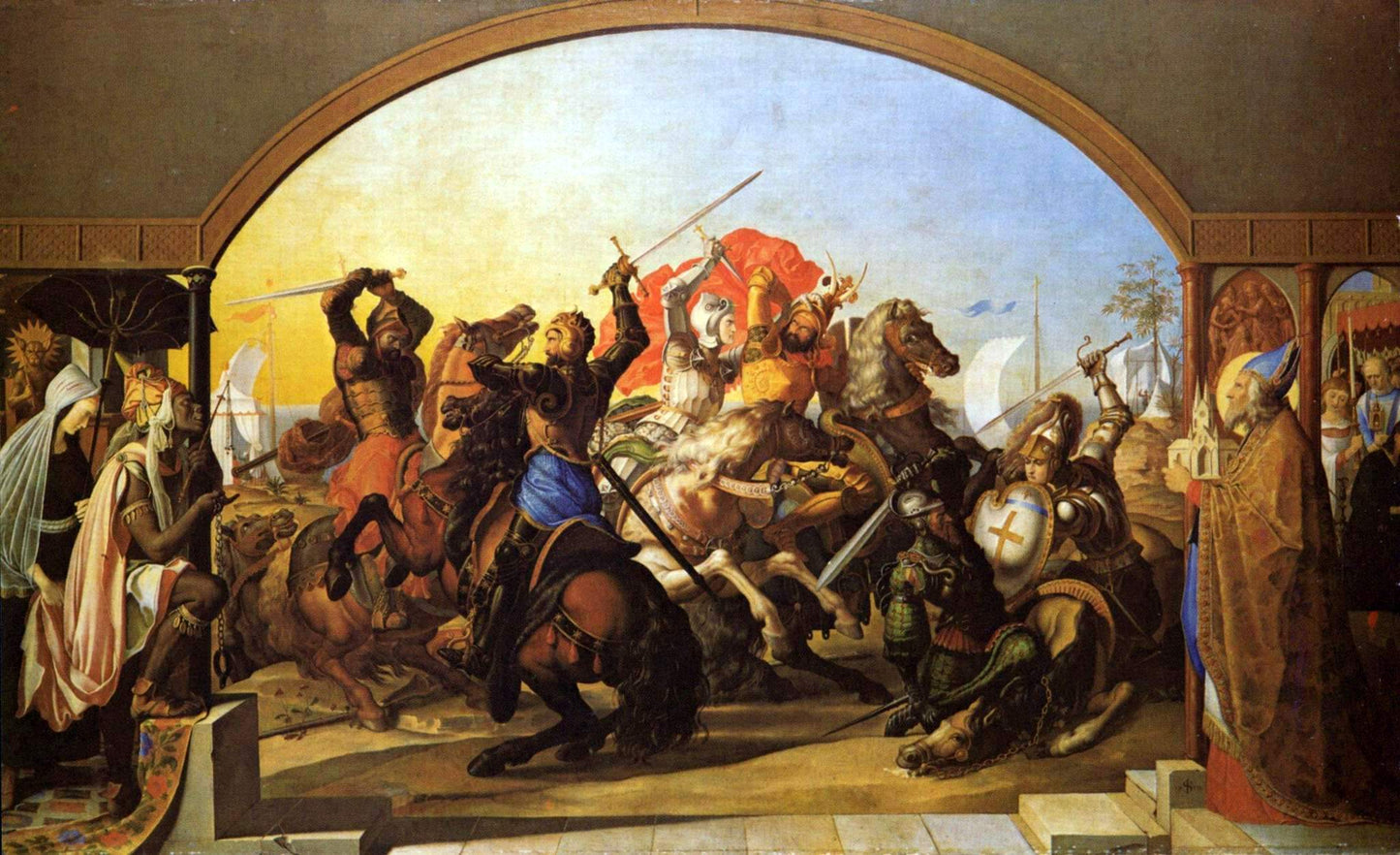 Six battle on the island Lipadusa, vintage artwork by Julius Schnorr von Carolsfeld, A3 (16x12") Poster Print