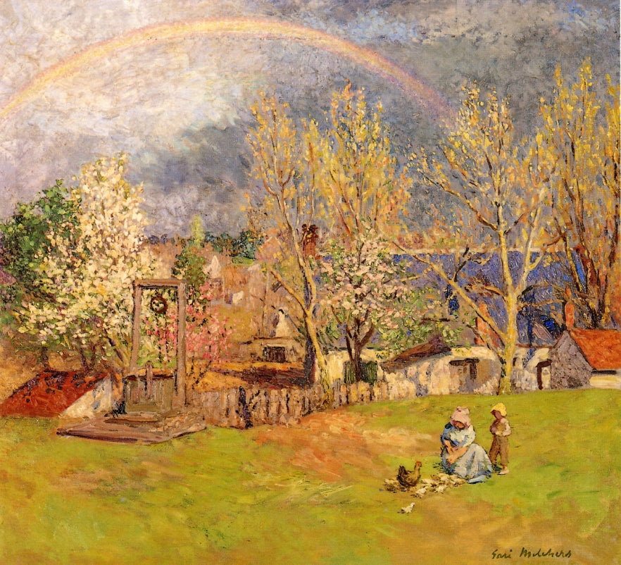 Rainbow over Jenny Lake, Wyoming, vintage artwork by Gari Melchers, 12x8" (A4) Poster