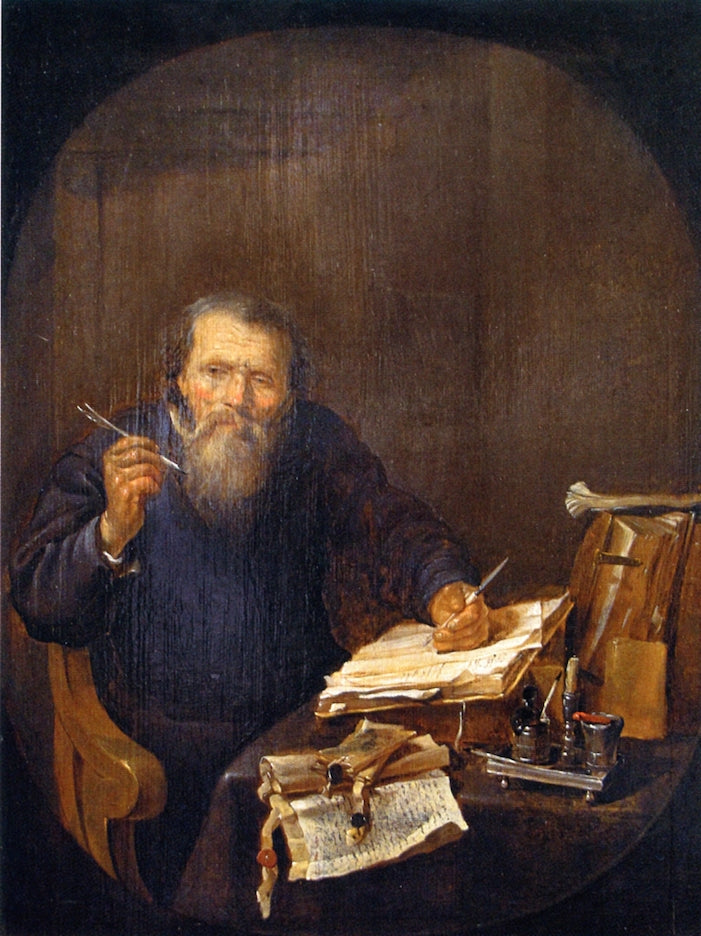 A Notary Sharpening His Pen, vintage artwork by Gabriël Metsu, 12x8" (A4) Poster