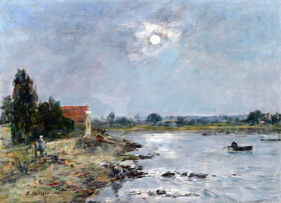 The Banks of the Touques - Moonlight, vintage artwork by Eugène-Louis Boudin, 12x8" (A4) Poster