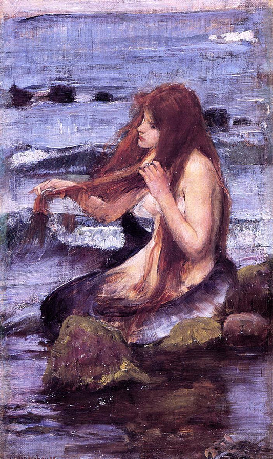 Sketch for 'A Mermaid', vintage artwork by John William Waterhouse, 12x8" (A4) Poster