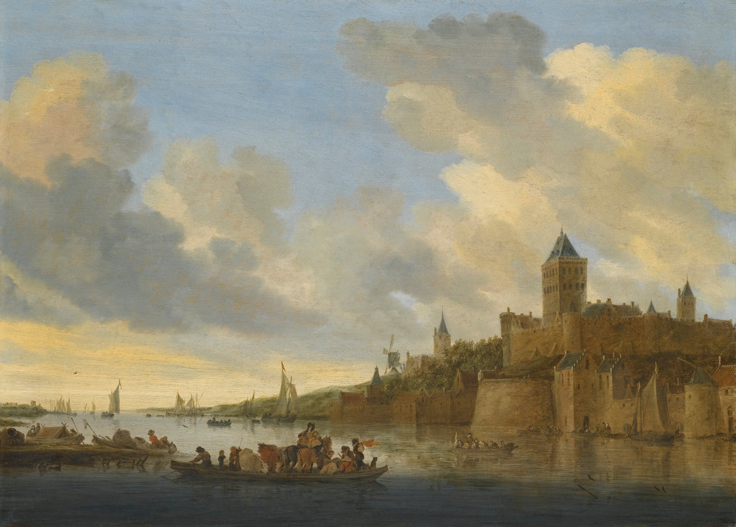 A view of the Valkhof at Nijmegen seen from the west, with a ferry crossing the river Waal, vintage artwork by Salomon van Ruysdael, 12x8" (A4) Poster