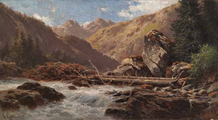Landscape with a Mountain Stream, vintage artwork by Georg Hermann Engelhardt, 12x8" (A4) Poster