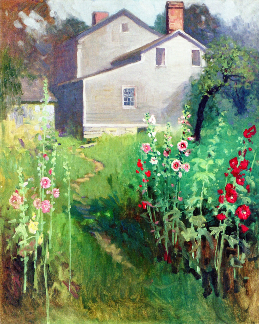 Hollyhock Time, vintage artwork by Victor Coleman Anderson, 12x8" (A4) Poster