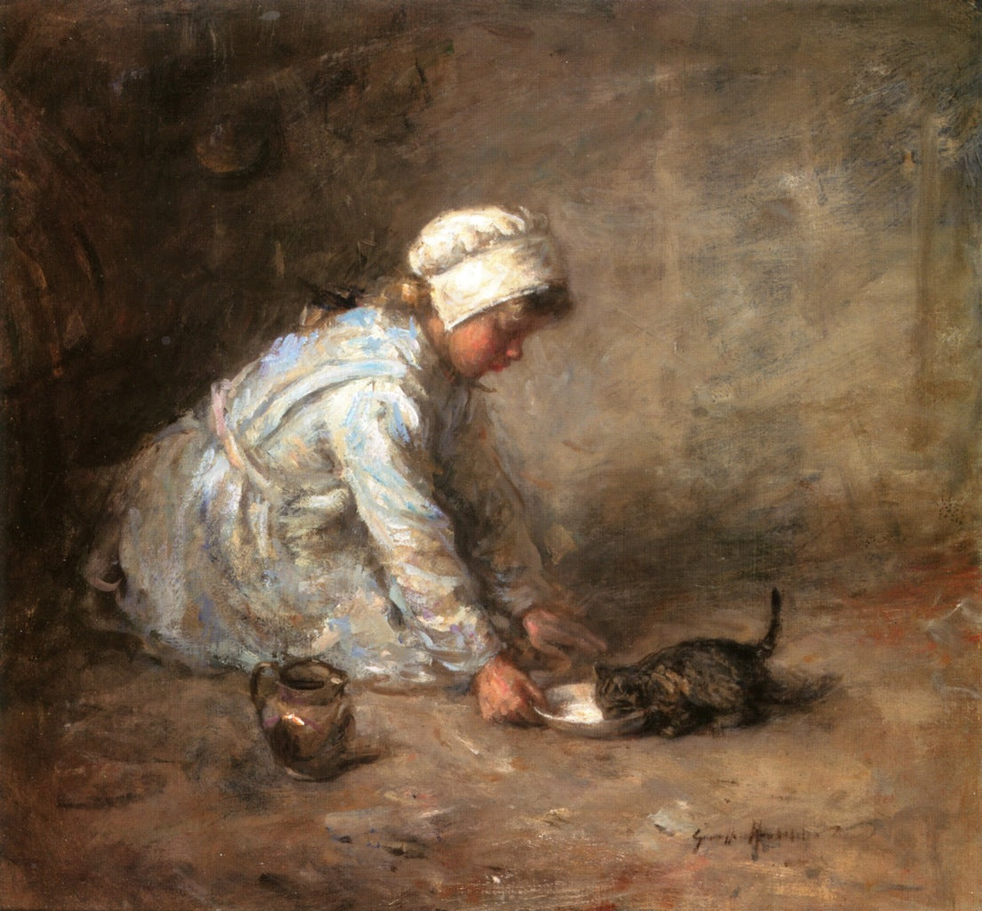 The Kitten's Milk, vintage artwork by Robert Gemmell Hutchison R.S.A. R.S.W., 12x8" (A4) Poster