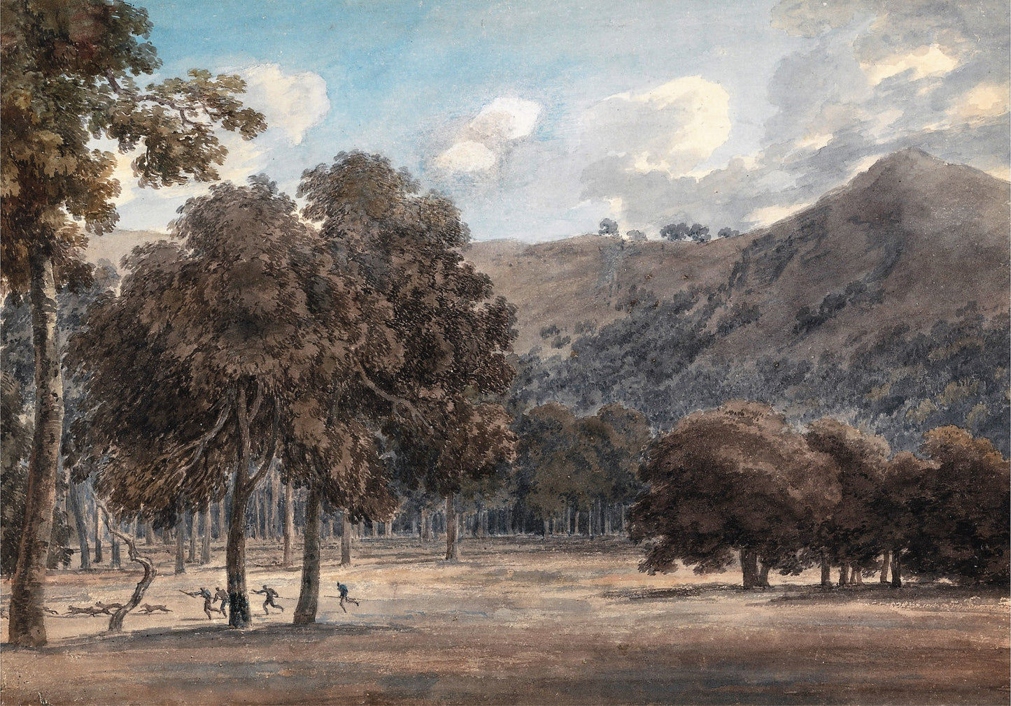 Il Parco degli Astroni - The Wooded Crater Bottom with Hunt in Progress, vintage artwork by John Robert Cozens, 12x8" (A4) Poster
