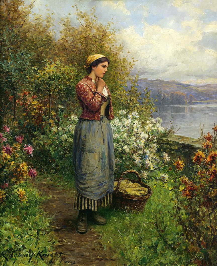 Julia on the Terrace, vintage artwork by Daniel Ridgway Knight, 12x8" (A4) Poster